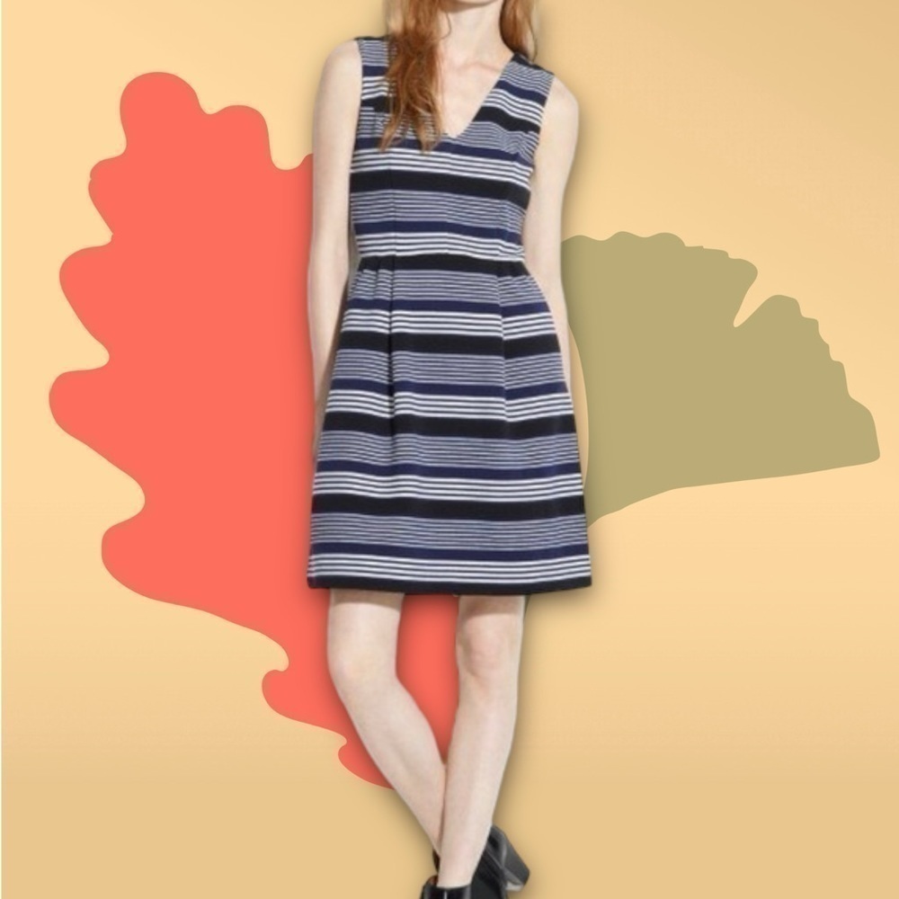 Madewell Gallerist Ponte V-Neck Dress Navy Stripe Combo XS